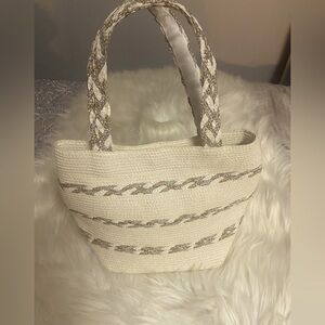 Elegant Talbots Cream and Gold Woven Tote Bag